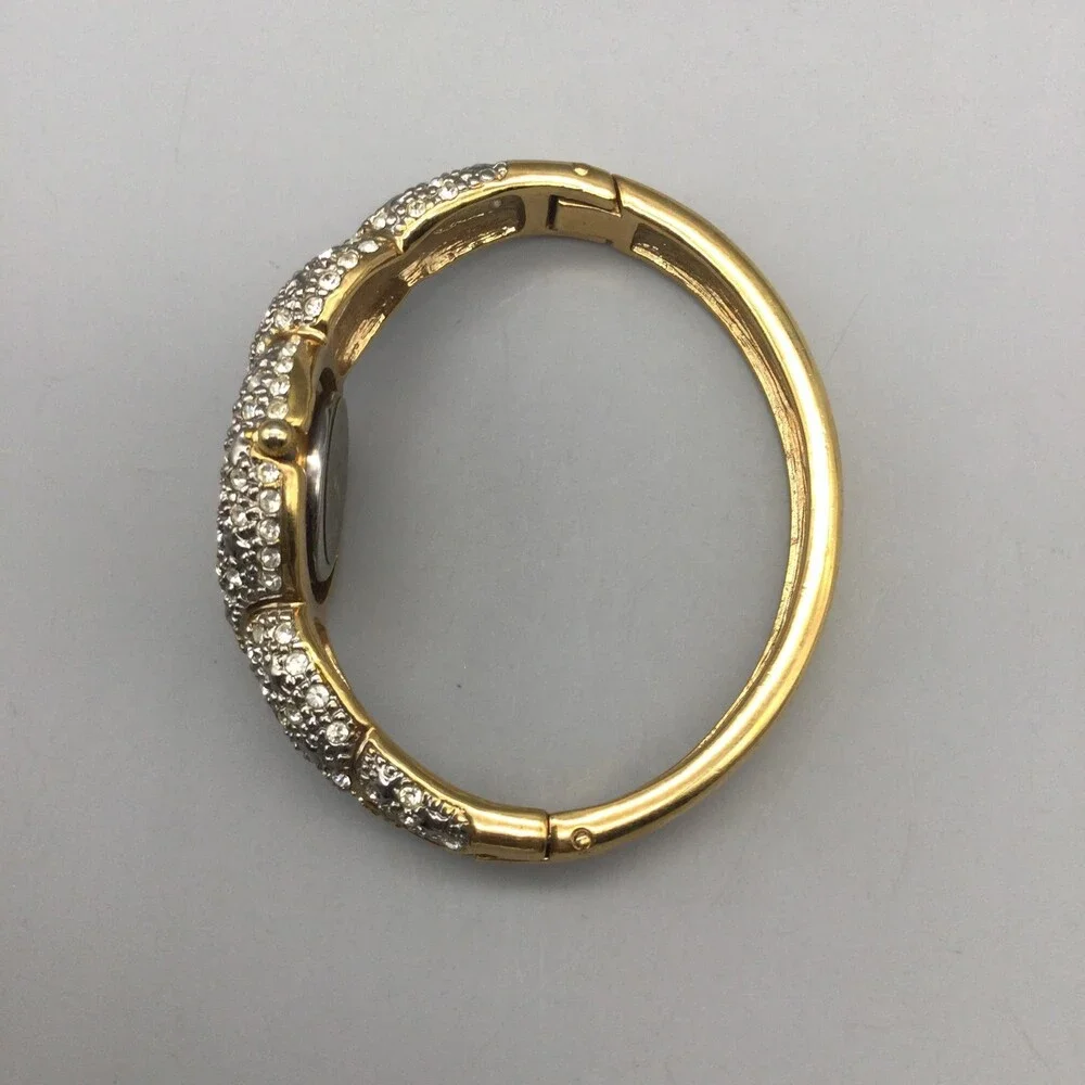 Bob Mackie Watch Womens Watch 26mm White Dial Gold Tone Bangle New Battery 6.5